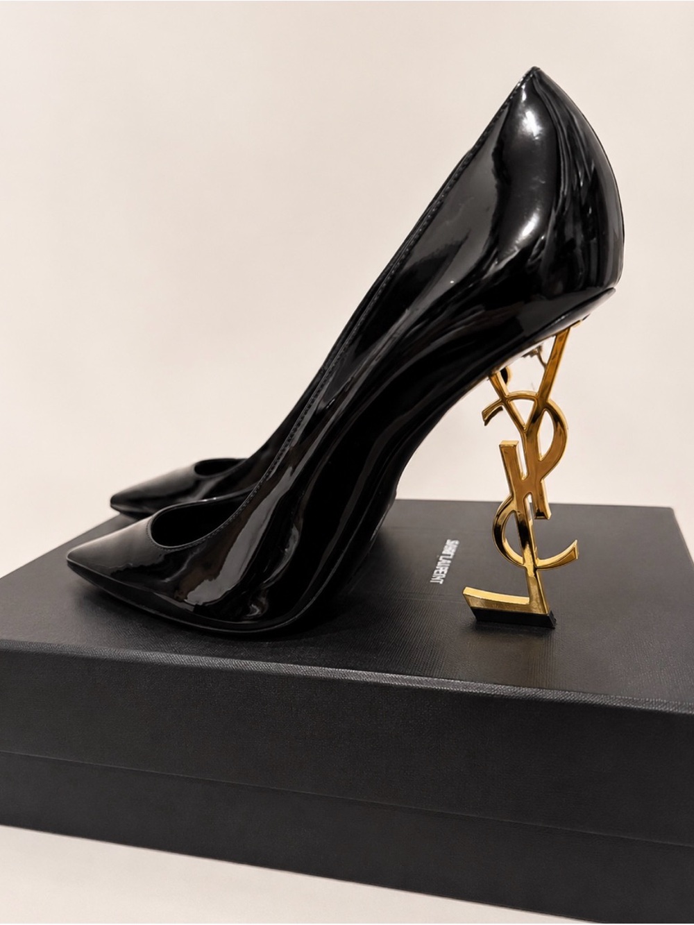 Saint Laurent Opyum 110mm Black Patent Leather Gold YSL Heel Pumps Size 42